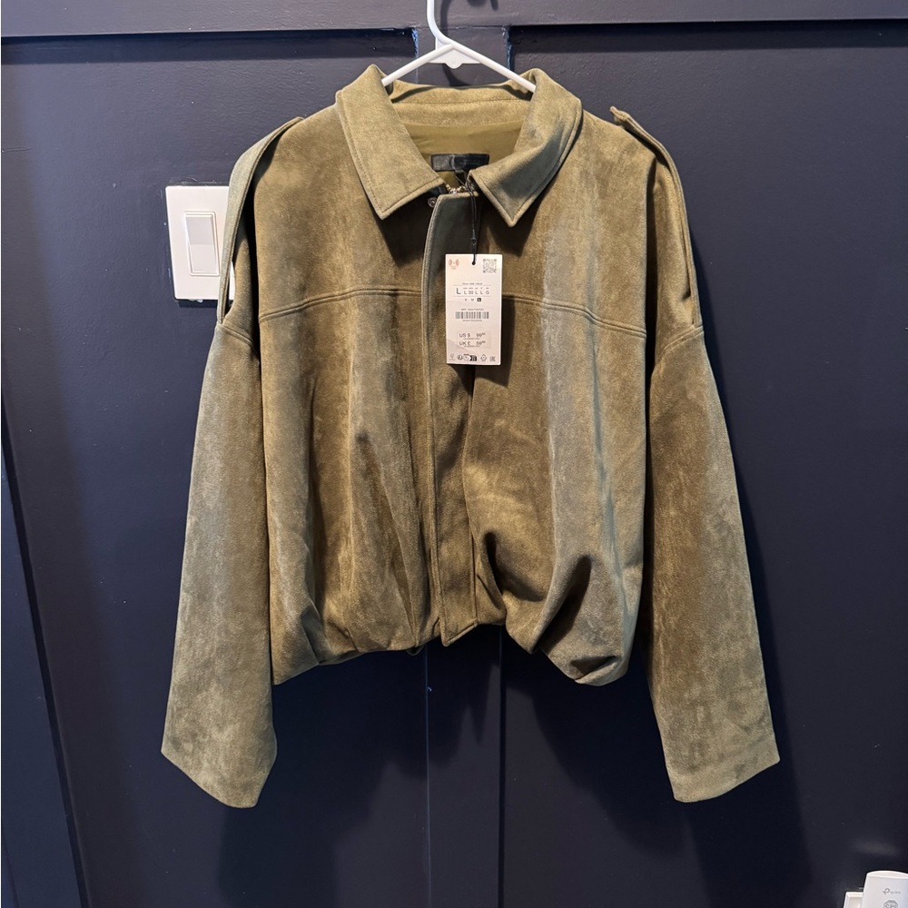 Zara Olive Suede Utility Jacket for Women